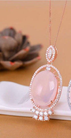 Fine jewelry Female color jewelry 925 silver inlay Natural Rose Quartz Pendant simple wholesale
