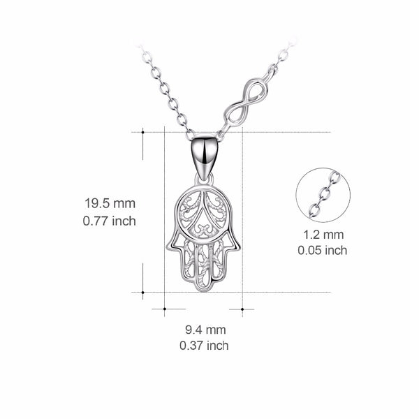 YFN Genuine 925 Sterling Silver Hamsa Hand Infinity Love Pendants Necklaces Hand Of Fatima Lucky Fashion Jewelry For Women