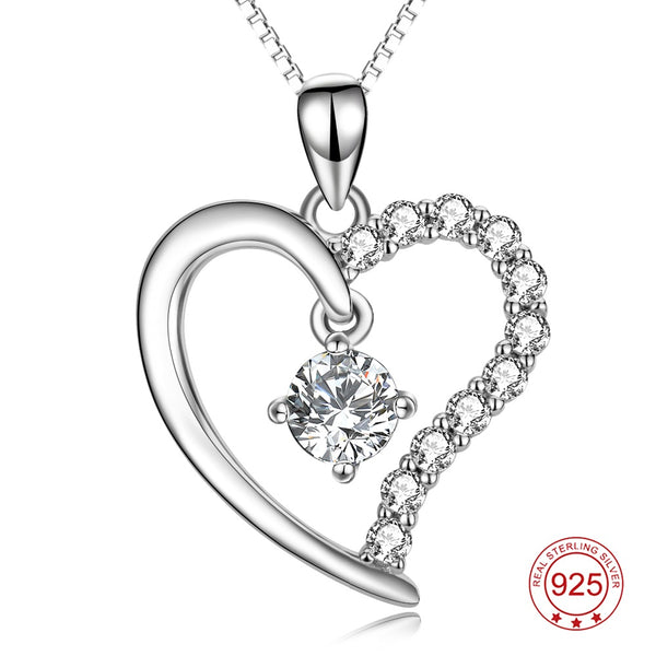 YFN Genuine 925 Sterling Silver Love Heart Necklace Cubic Zirconia Pendants Necklaces Fashion Jewelry For Women Best Gift