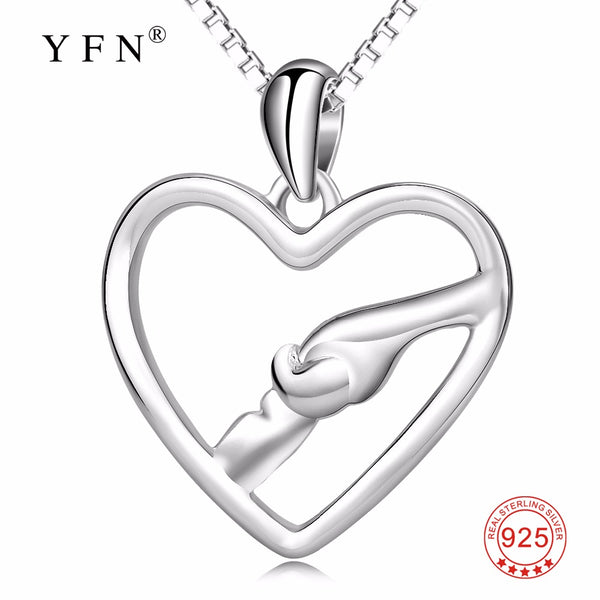 YFN Genuine 925 Sterling Silver Mother & Child Necklace Mother Love Hand In Hand Pendants Necklaces Jewelry Mother's Day Gift