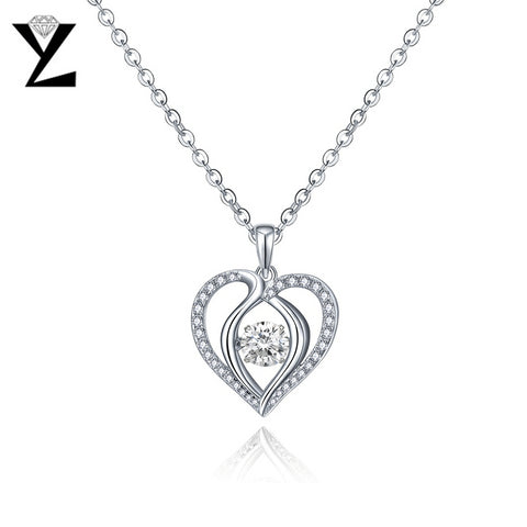 YL Heart 925 Sterling Silver Necklaces Pendants for Women Pendants with Topaz Natural Dancing Stone Wedding Jewelry
