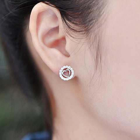 100% 925 Sterling Silver Heart Stud Earring for Women Best Gift for Friends/wife/Girl