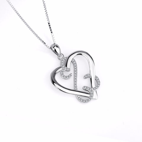 100% 925 Sterling Silver Love Heart Pendants Necklaces Sweet Crystal CZ Fashion Necklace Jewelry For Women GNX14146