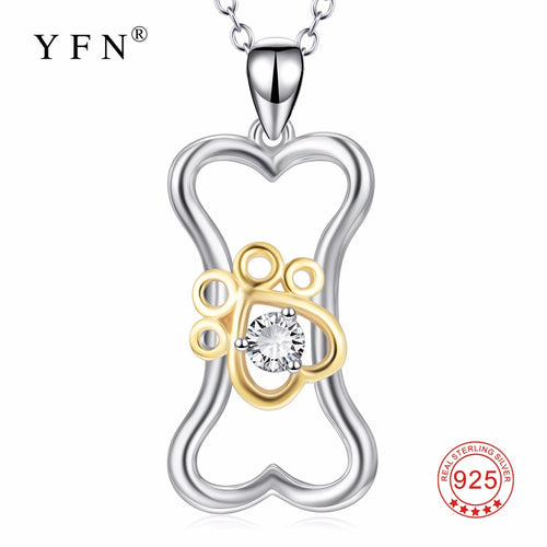 100% Fine 925 Sterling Silver Classic Heart Dog Bone & Paw Pendants Necklaces Jewelry & Accessories Necklace For Women PYX0419