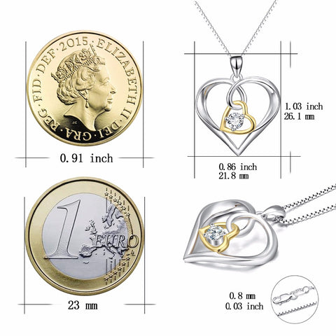 100% Fine 925 Sterling Silver Double Love Heart Luxury Pendants Necklaces Fashion Jewelry & Accesoories For Women PYX0381