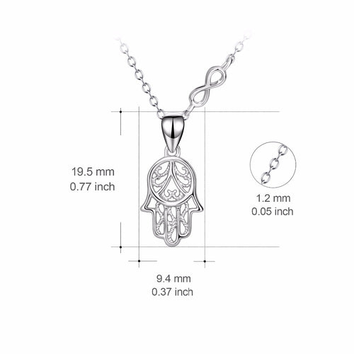 100% Real Pure 925 Sterling Silver Hamsa Hand Necklace Hand Of Fatima Infinity Love Pendants Necklaces Collier For Women PYX0187