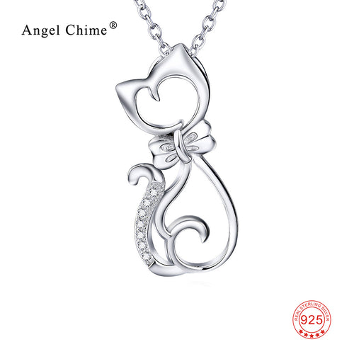 100% Real Pure 925 Sterling Silver Jewelry CZ Crystal Cat Pendants Necklaces Top Quality 925 Silver Necklace For Women GNX0451