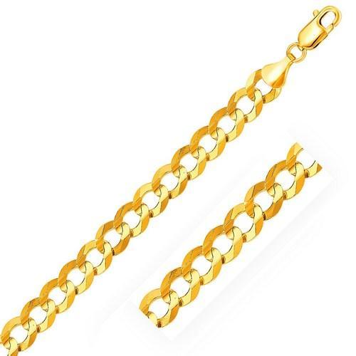 10.0mm 14K Yellow Gold Solid Curb Chain, size 22''-JewelryKorner-com