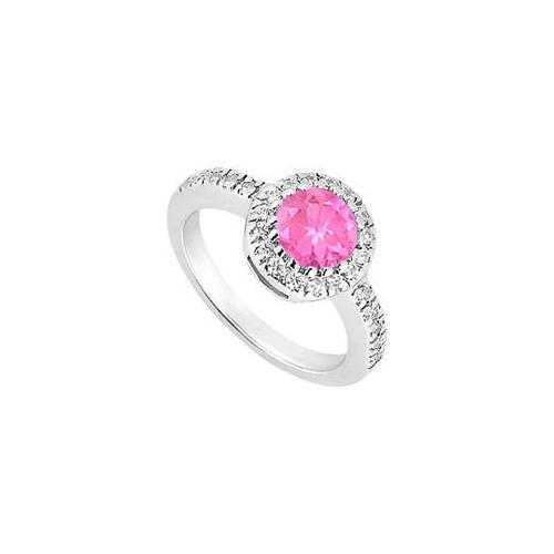 10K White Gold Created Pink Sapphire and Cubic Zirconia Engagement Ring 0.75 CT TGW-JewelryKorner-com