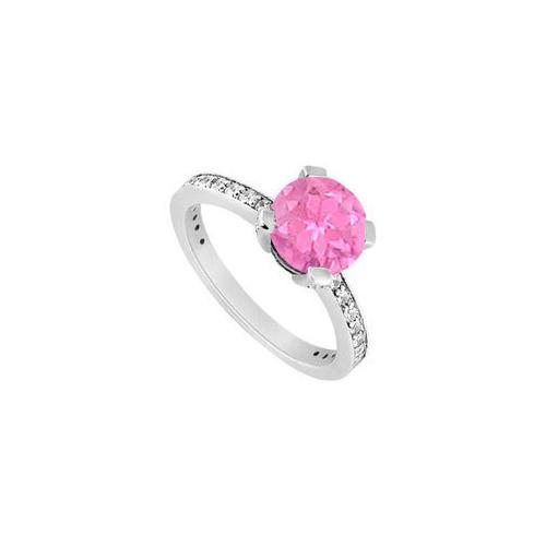 10K White Gold Created Pink Sapphire and Cubic Zirconia Engagement Ring 1.00 CT TGW-JewelryKorner-com