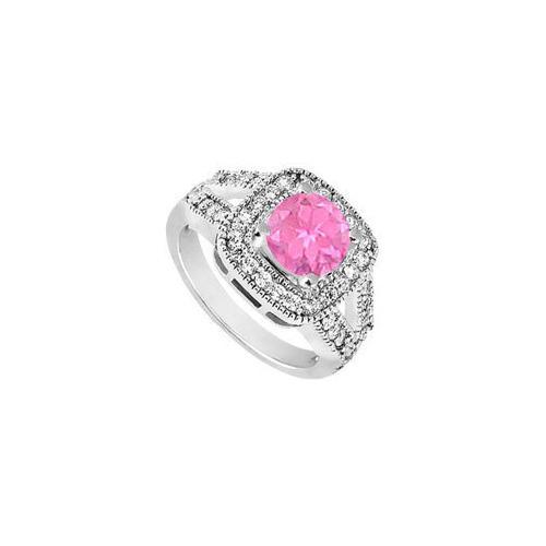 10K White Gold Created Pink Sapphire and Cubic Zirconia Engagement Ring 1.25 CT TGW-JewelryKorner-com