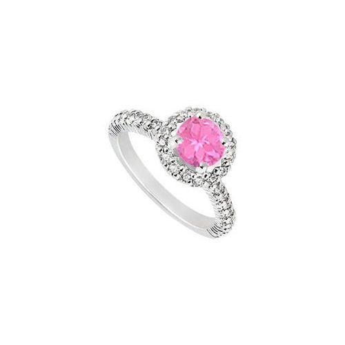10K White Gold Created Pink Sapphire and Cubic Zirconia Engagement Ring 1.25 CT TGW-JewelryKorner-com