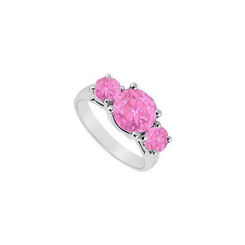 10K White Gold Created Pink Sapphire Three Stone Ring 0.50 CT TGW-JewelryKorner-com
