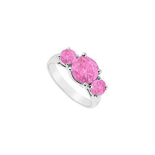 10K White Gold Created Pink Sapphire Three Stone Ring 2.50 CT TGW-JewelryKorner-com