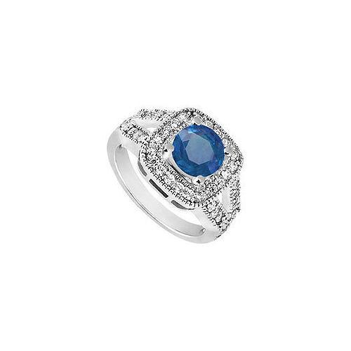 10K White Gold Diffuse Blue Sapphire and Cubic Zirconia Engagement Ring 1.50 CT TGW-JewelryKorner-com