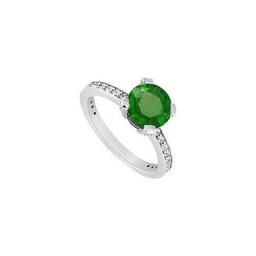 10K White Gold Frosted Emerald and Cubic Zirconia Engagement Ring 1.00 CT TGW-JewelryKorner-com