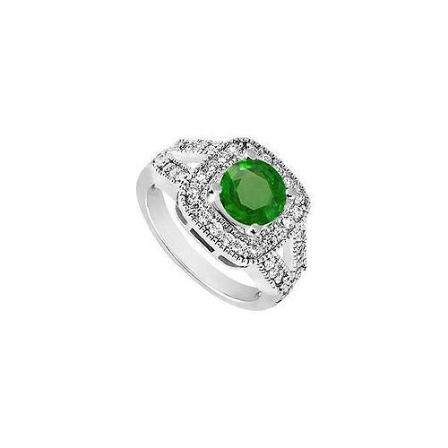 10K White Gold Frosted Emerald and Cubic Zirconia Engagement Ring 1.50 CT TGW-JewelryKorner-com
