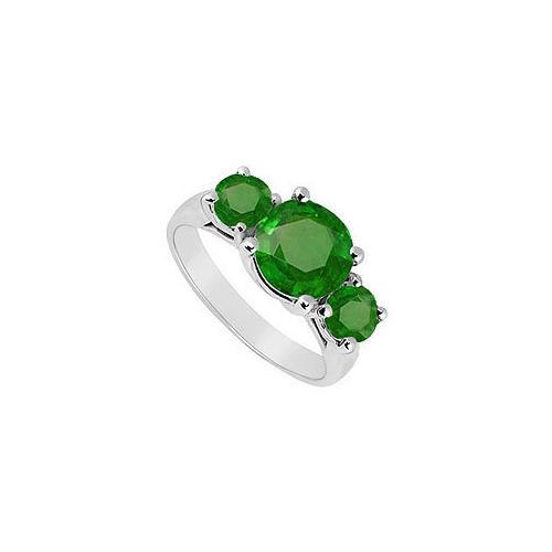 10K White Gold Frosted Emerald Three Stone Ring 0.50 CT TGW-JewelryKorner-com