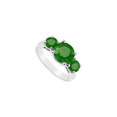10K White Gold Frosted Emerald Three Stone Ring 2.50 CT TGW-JewelryKorner-com