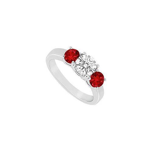 10K White Gold GF Bangkok Ruby and Cubic Zirconia Three Stone Ring 1.00 CT TGW-JewelryKorner-com