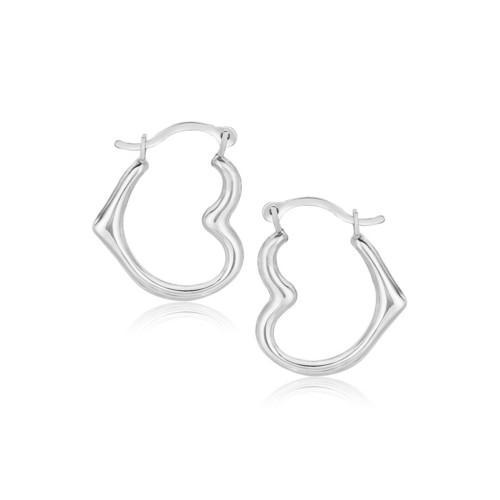 10K White Gold Heart Hoop Earrings-JewelryKorner-com