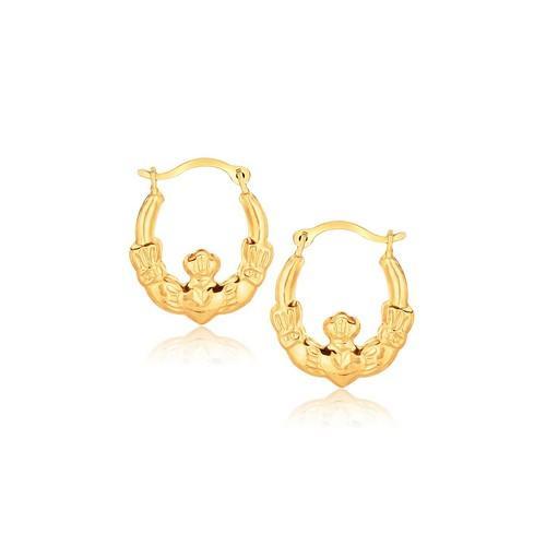 10K Yellow Gold Claddagh Hoop Earrings-JewelryKorner-com