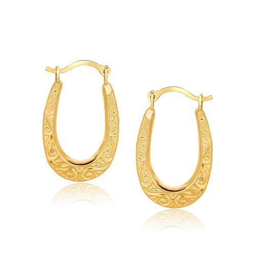 10K Yellow Gold Fancy Oval Hoop Earrings-JewelryKorner-com
