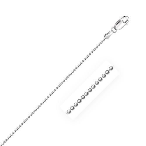 1.2mm 14K White Gold Diamond-Cut Bead Chain, size 16''-JewelryKorner-com
