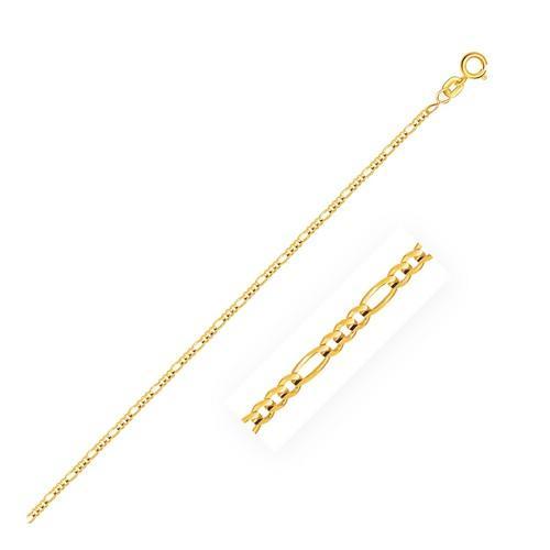 1.3mm 14K Yellow Gold Solid Figaro Chain, size 16''-JewelryKorner-com