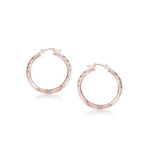 14K Rose Gold Fancy Diamond Cut Hoop Earrings (25mm Diameter)-JewelryKorner-com