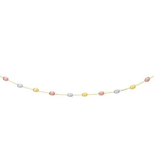 14K Tri-Color Gold Necklace with Fancy Textured Pebble Stations, size 17''-JewelryKorner-com