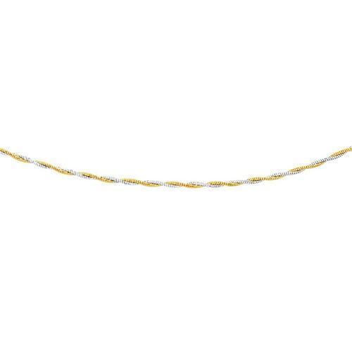14K Two-Tone Gold Braided Design Double Strand Mirror Spring Necklace, size 17''-JewelryKorner-com