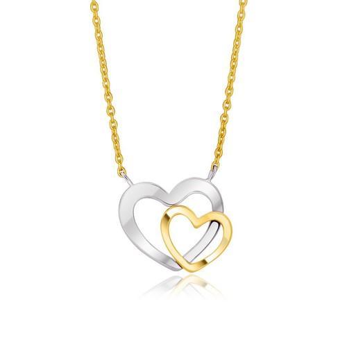 14K Two-Tone Gold Double Heart Necklace, size 18''-JewelryKorner-com