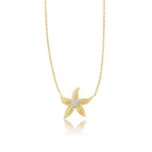 14K Two-Tone Gold Sea Life Starfish Necklace, size 18''-JewelryKorner-com