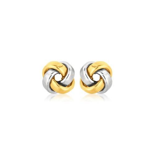 14K Two Tone Gold Square Love Knot Stud Earrings-JewelryKorner-com