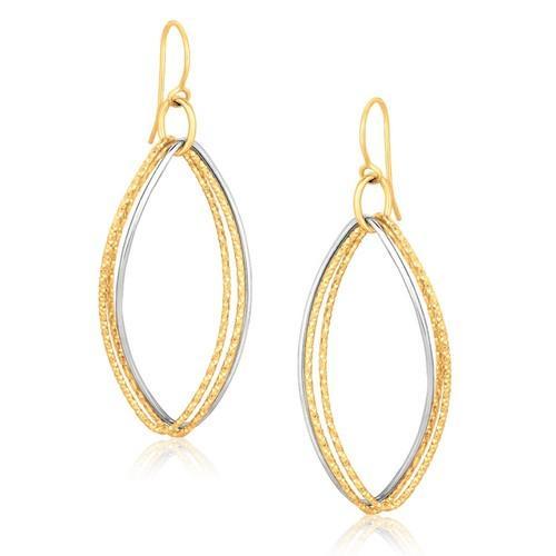 14K Two Tone Gold Textured Triple Oval Shape Drop Earrings-JewelryKorner-com