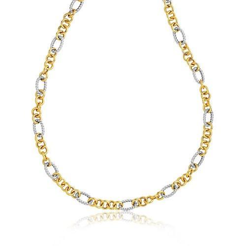 14K Two-Tone Round and Cable Style Link Necklace, size 18''-JewelryKorner-com