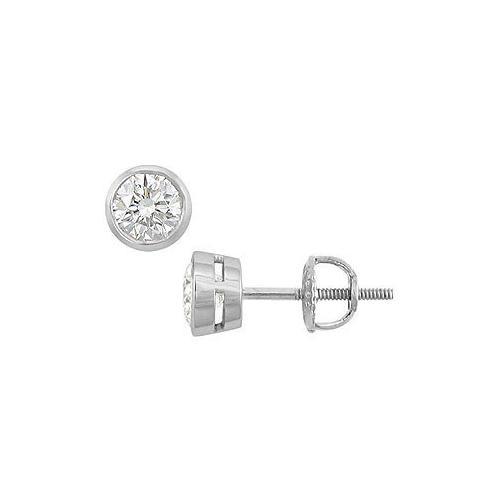 14K White Gold : Bezel-Set Round Diamond Stud Earrings 0.50 CT. TW.-JewelryKorner-com