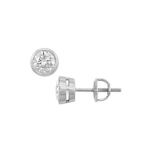 14K White Gold : Bezel-Set Round Diamond Stud Earrings 1.00 CT. TW.-JewelryKorner-com