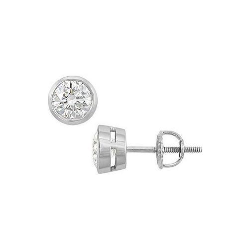 14K White Gold : Bezel-Set Round Diamond Stud Earrings 1.50 CT. TW.-JewelryKorner-com