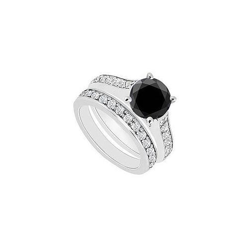 14K White Gold : Black and White Diamond Engagement Ring with Wedding Band Set 1.10 CT TDW-JewelryKorner-com