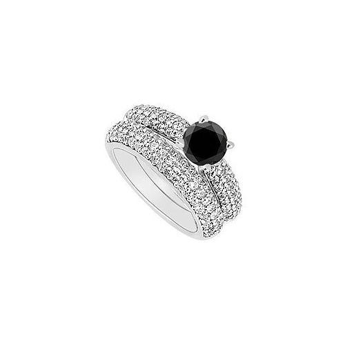 14K White Gold : Black and White Diamond Engagement Ring with Wedding Band Set 1.80 CT TDW-JewelryKorner-com