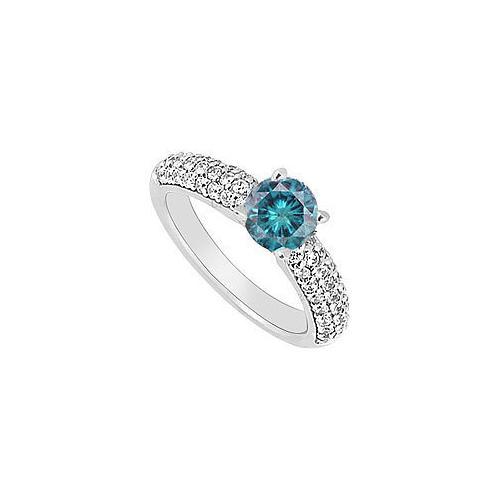 14K White Gold : Blue and White Diamond Engagement Ring 1.10 CT TDW-JewelryKorner-com