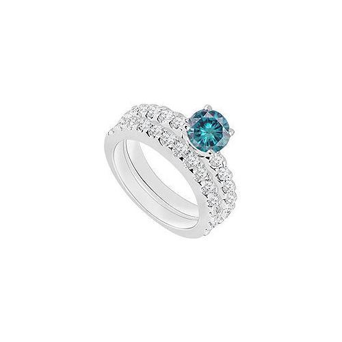 14K White Gold : Blue Diamond Engagement Ring with Wedding Band Set 1.50 CT TDW-JewelryKorner-com