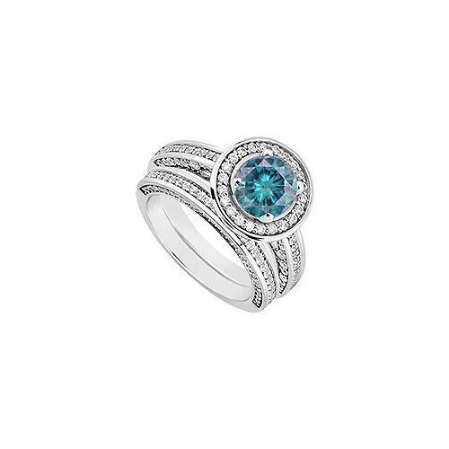14K White Gold Blue Diamond Engagement Ring with Wedding Band Sets 1.55 CT TDW-JewelryKorner-com