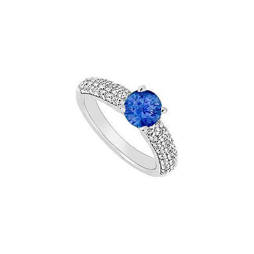 14K White Gold : Blue Sapphire and Diamond Engagement Ring 1.10 CT TGW-JewelryKorner-com