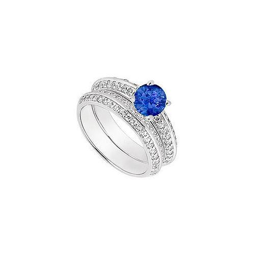 14K White Gold Blue Sapphire & Diamond Engagement Ring with Wedding Band Sets 1.00 CT TGW-JewelryKorner-com