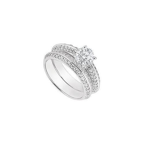 14K White Gold Diamond Engagement Ring with Wedding Band Sets 1.00 CT TDW-JewelryKorner-com