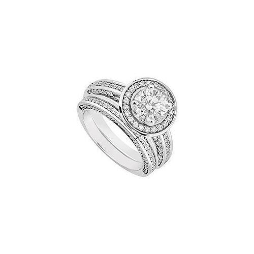 14K White Gold Diamond Engagement Ring with Wedding Band Sets 1.55 CT TDW-JewelryKorner-com