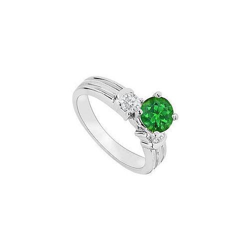14K White Gold : Emerald and Diamond Engagement Ring 0.75 CT TGW-JewelryKorner-com